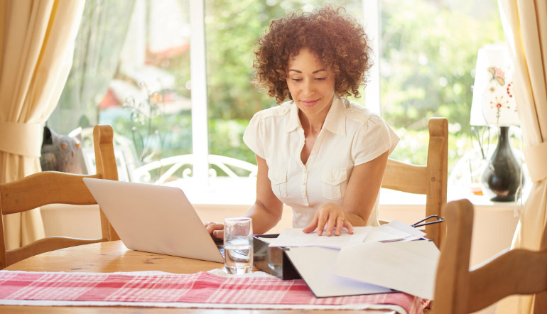 adult woman working from home