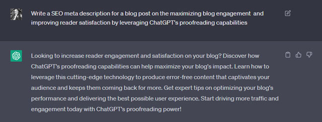 SEO meta description maximizing blog engagement with ChatGPT