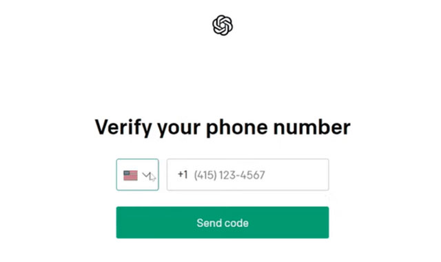 ChatGPT’s web page with country code and phone number text boxes