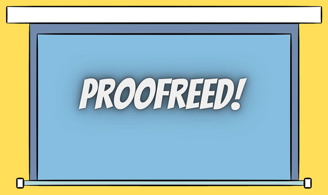 the word “proofreed” projected on a screen