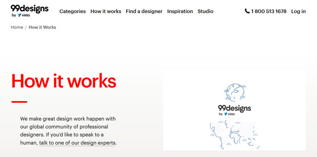 screenshot of 99Designs outsourcing platform 