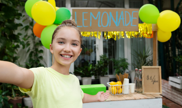 girl organising a lemonade stand