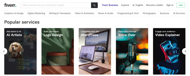 screenshot of Fiverr outsourcing platform 