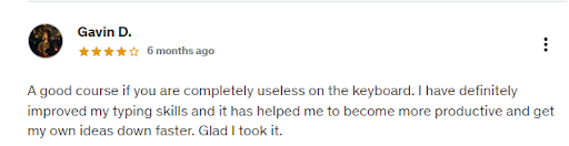 Student review on how the course improved his typing skills