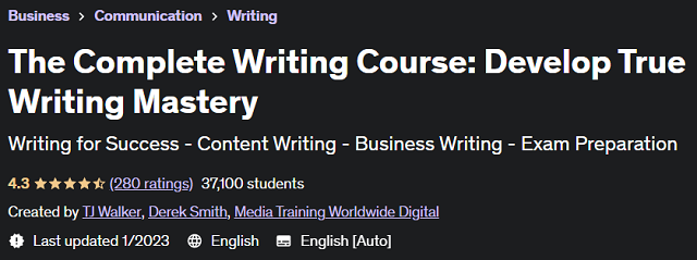 Udemy true mastery writing course