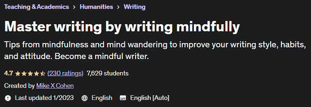 Udemy writing mindfully course